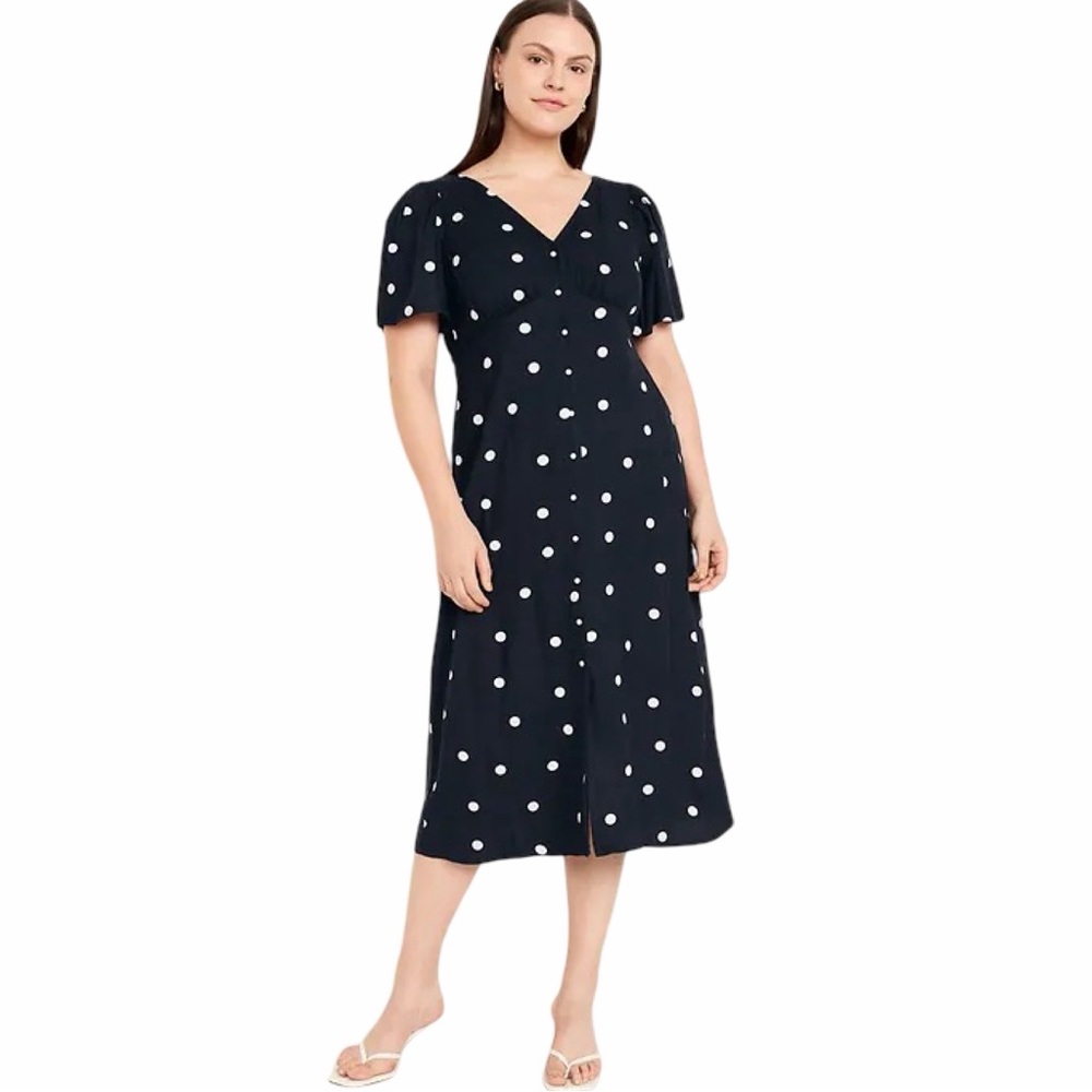 Old Navy Navy Blue Midi Dress with White Polka Dots